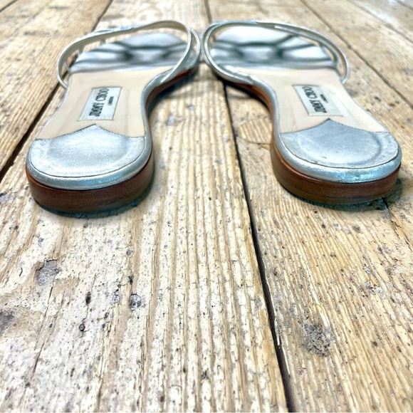 Jimmy Choo Rocco Silver Flat Sandals Size 41 | Metallic Leather Designer Slides - Picture 9 of 10